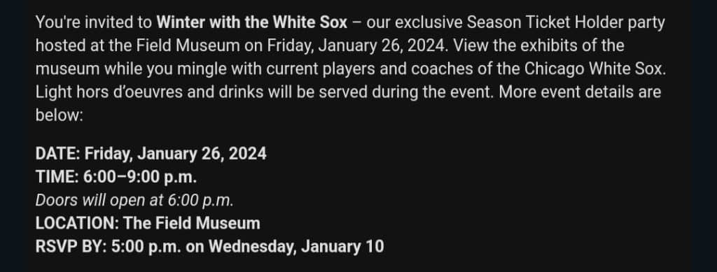 White Sox release details for exclusive Season Ticket Holder event 